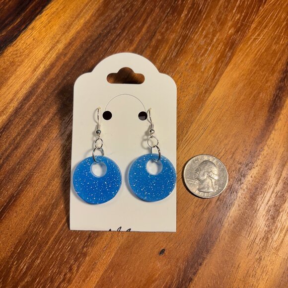 Sparkling Ocean Blue Circular Earrings - Picture 1 of 1
